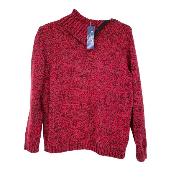 NWT Chaps Luxury Red Black Marled Fold Down Thick Knit Art-to-Wear Sweater Sz 2X - Picture 1 of 10